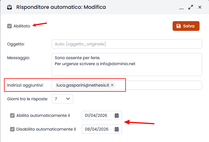 Automatic responder settings
