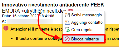 Bloccare un mittente da un messaggio