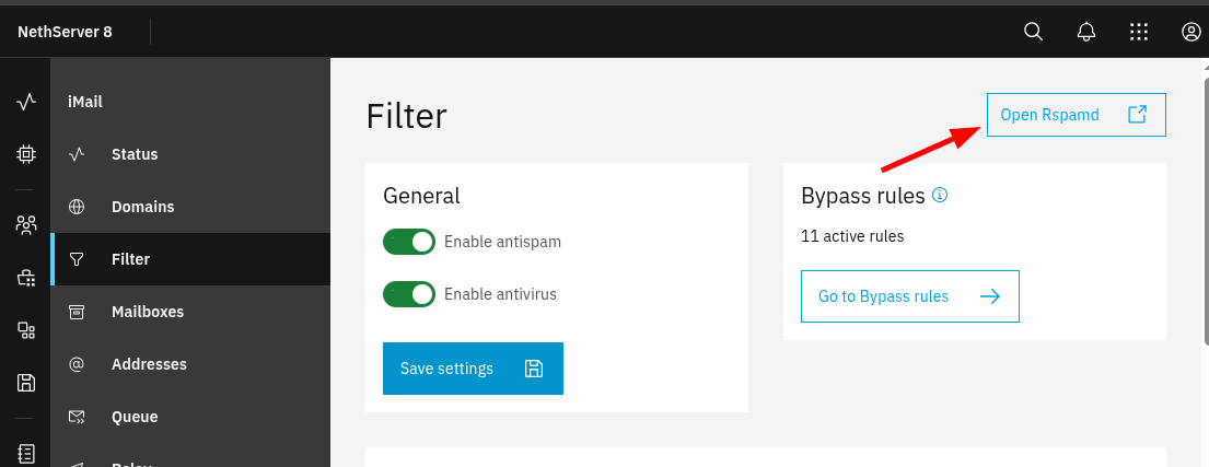Collegamento a Rspamd in cluster-admin