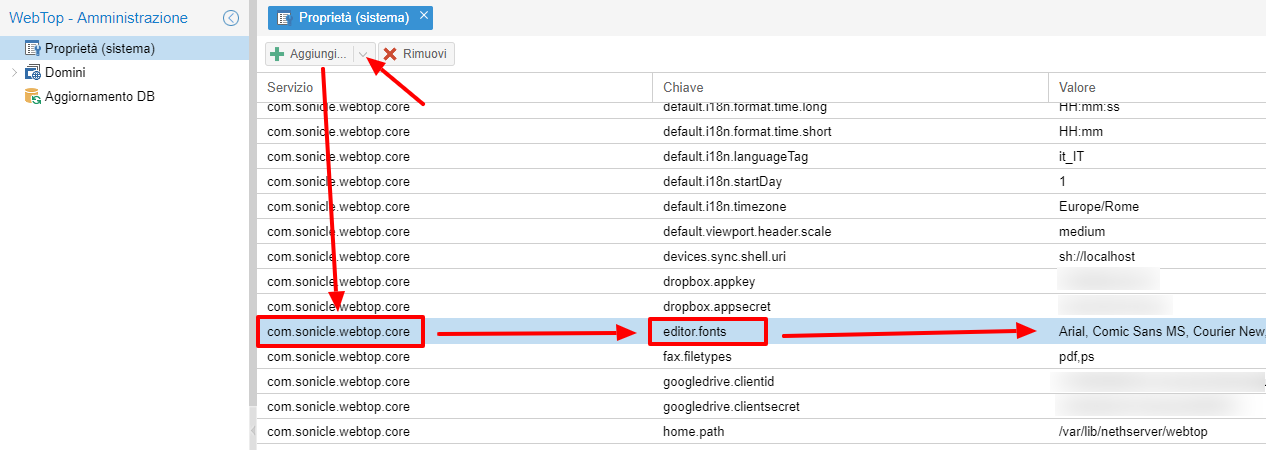 Elenco font personalizzato in WebTop