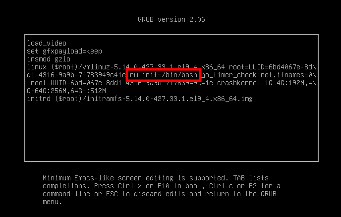 Riga di boot Linux modificata