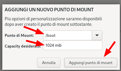 Crea il punto di mount /boot