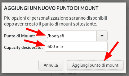 Crea il punto di mount /boot/efi