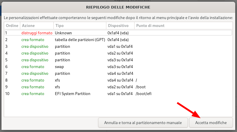 Accetta le modifiche allo storage