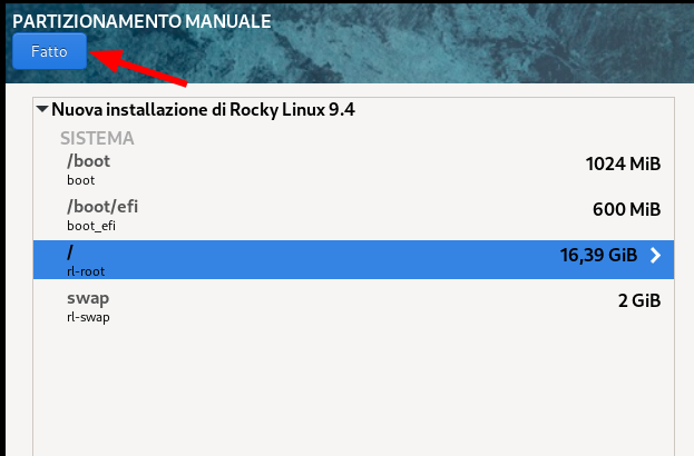 Termina il partizionamento manuale