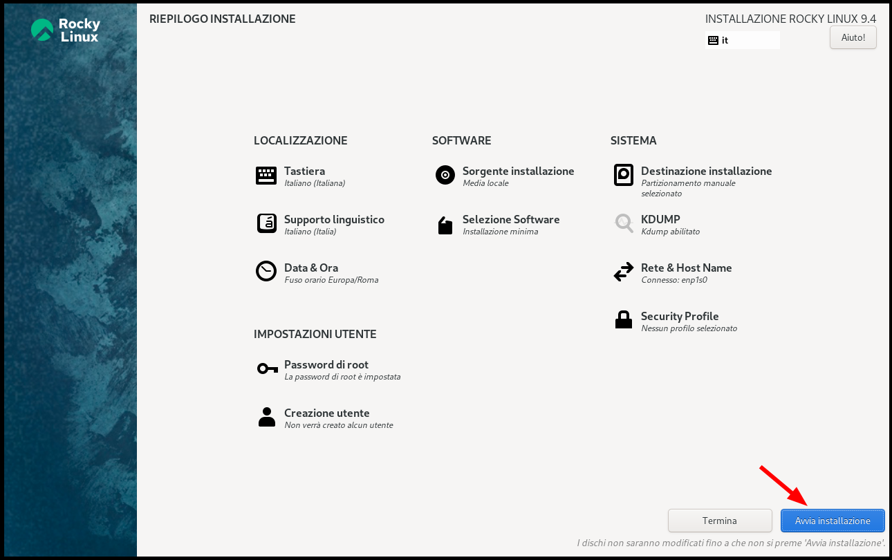 Avvia l'installazione