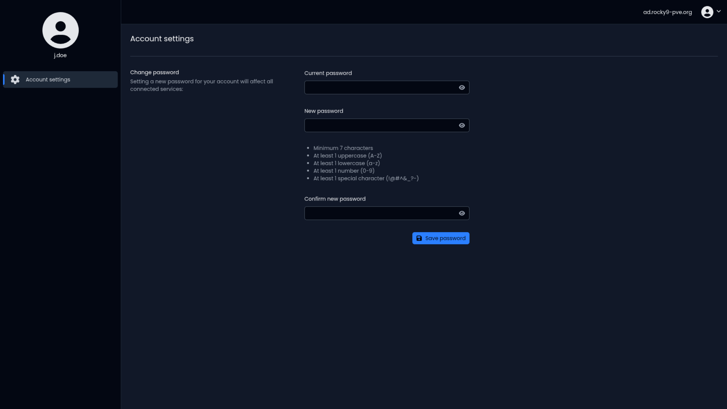 Modulo di modifica password