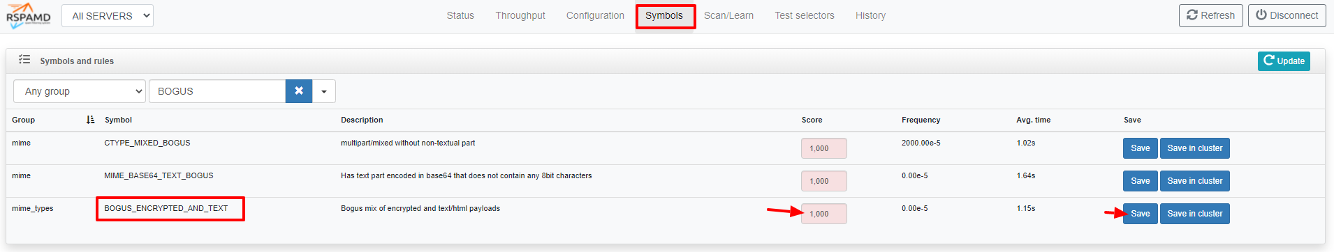 Search symbols in Rspamd