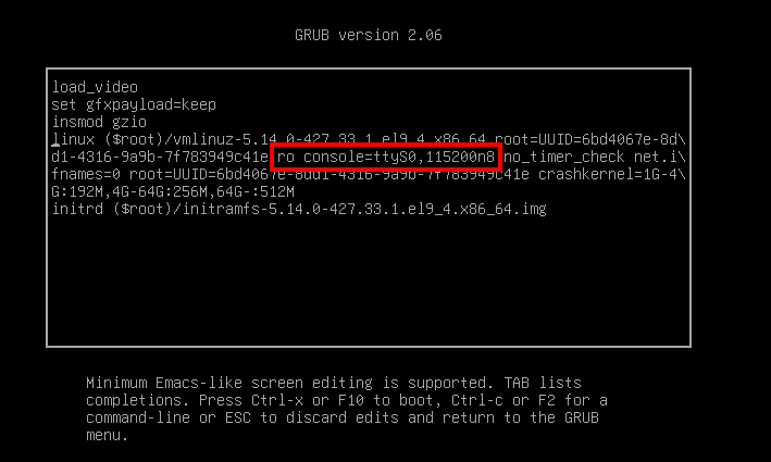 Modifica la riga di boot Linux
