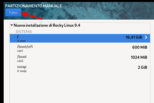 Termina il partizionamento manuale